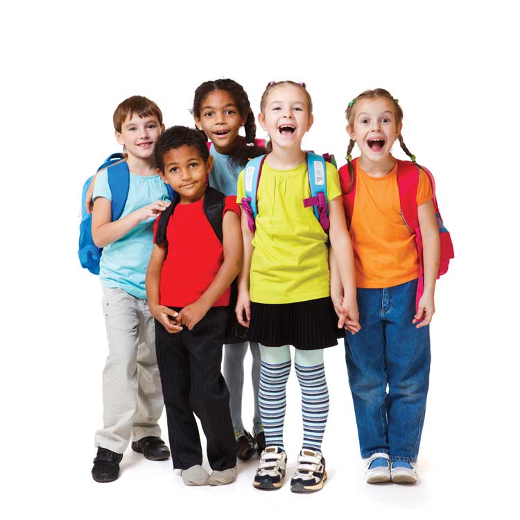 kids with backpacks on 