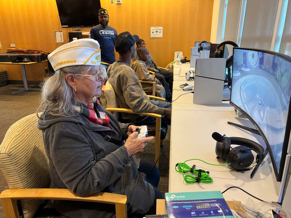Veteran playing video game